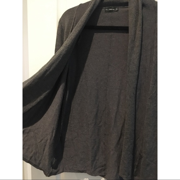 Zara Knit Grey Draped Neck Open Cardigan - Picture 8 of 10